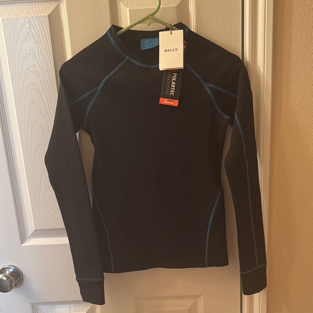 Bally Black Top with Blue Stitching